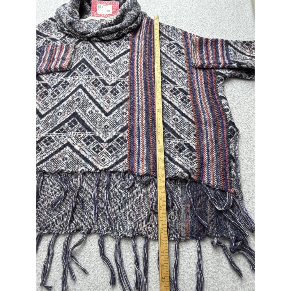Free People Be The One Poncho Sweater Womens L Blue Cowl Neck Fringe OB454203 - Picture 13 of 16